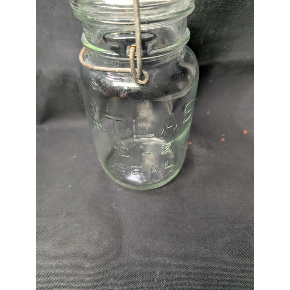 Atlas E-Z Seal Quart Canning Jars Wire Bail Glass Lids Vintage Lot of 2